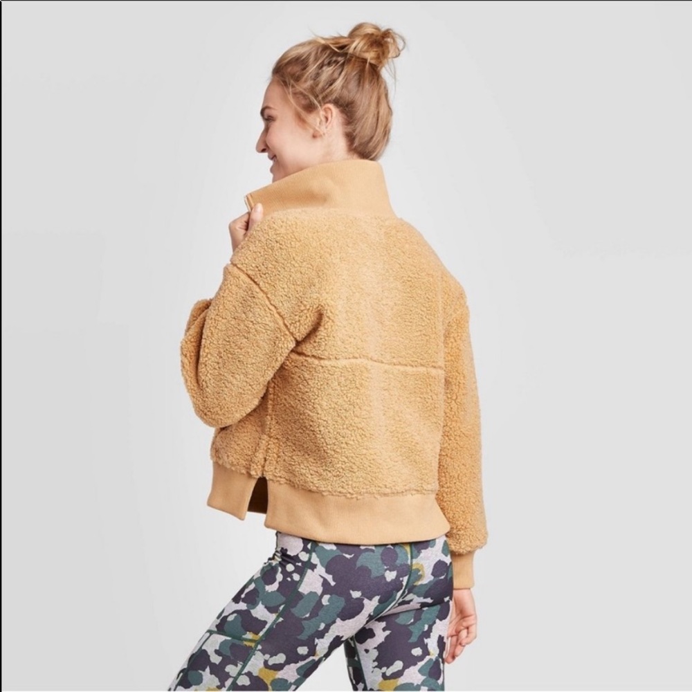 Joy Lab Sherpa/teddy Half zip pullover-cappuccino - Picture 2 of 10